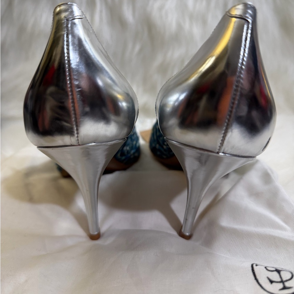 Tabitha Simmons Blue and Silver Floral Heels - Picture 10 of 10